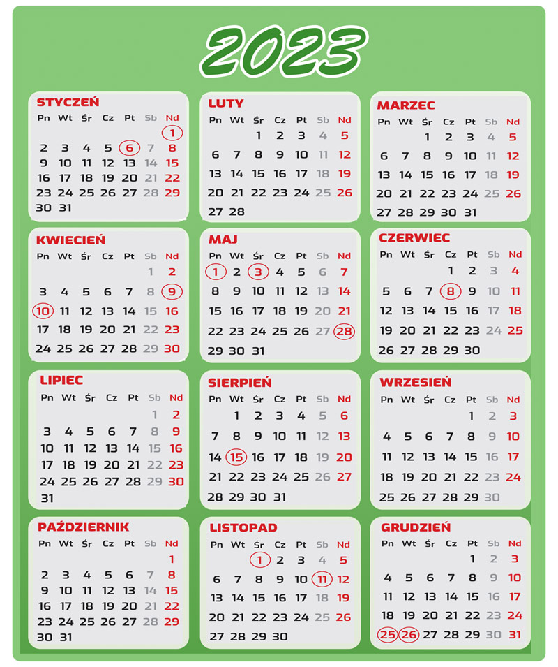 kalendarz dni wolnych od pracy 2023